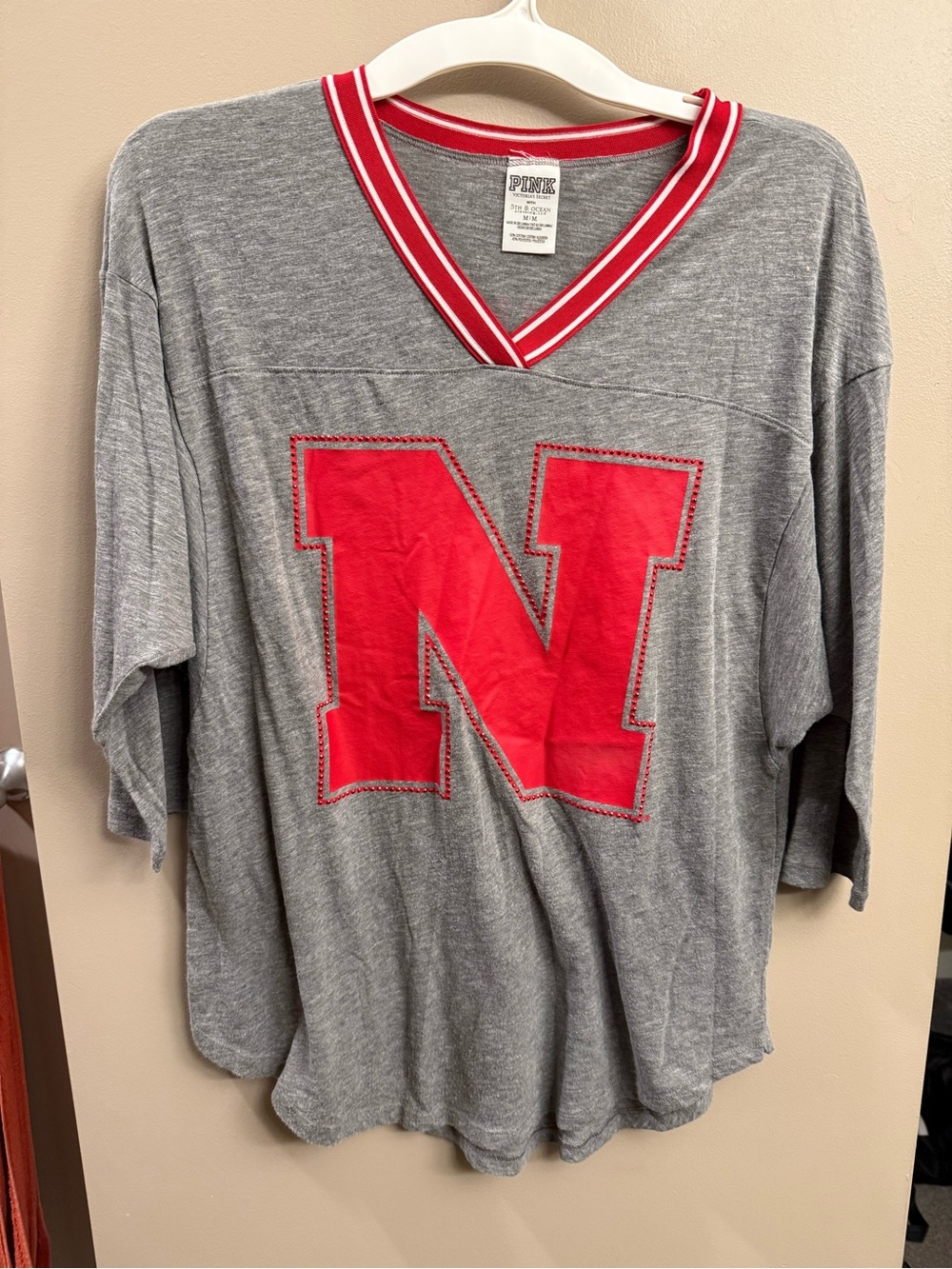 PINK Victoria's Secret Gray Jersey with Red 'N' Patch